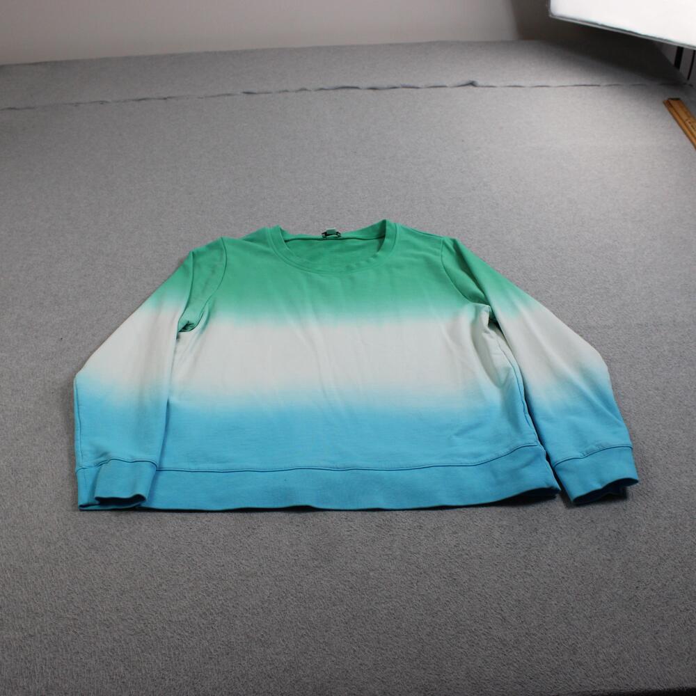 J Crew Sweatshirt Women Large Green Blue Ombre Dip Dye Cotton Crewneck Pullover